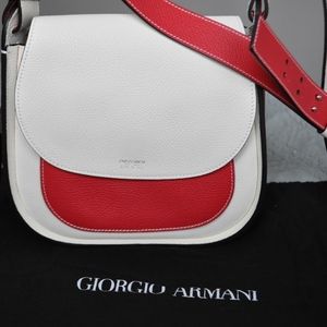 Giorgio Armani Red & Cream Leather Saddle Bag